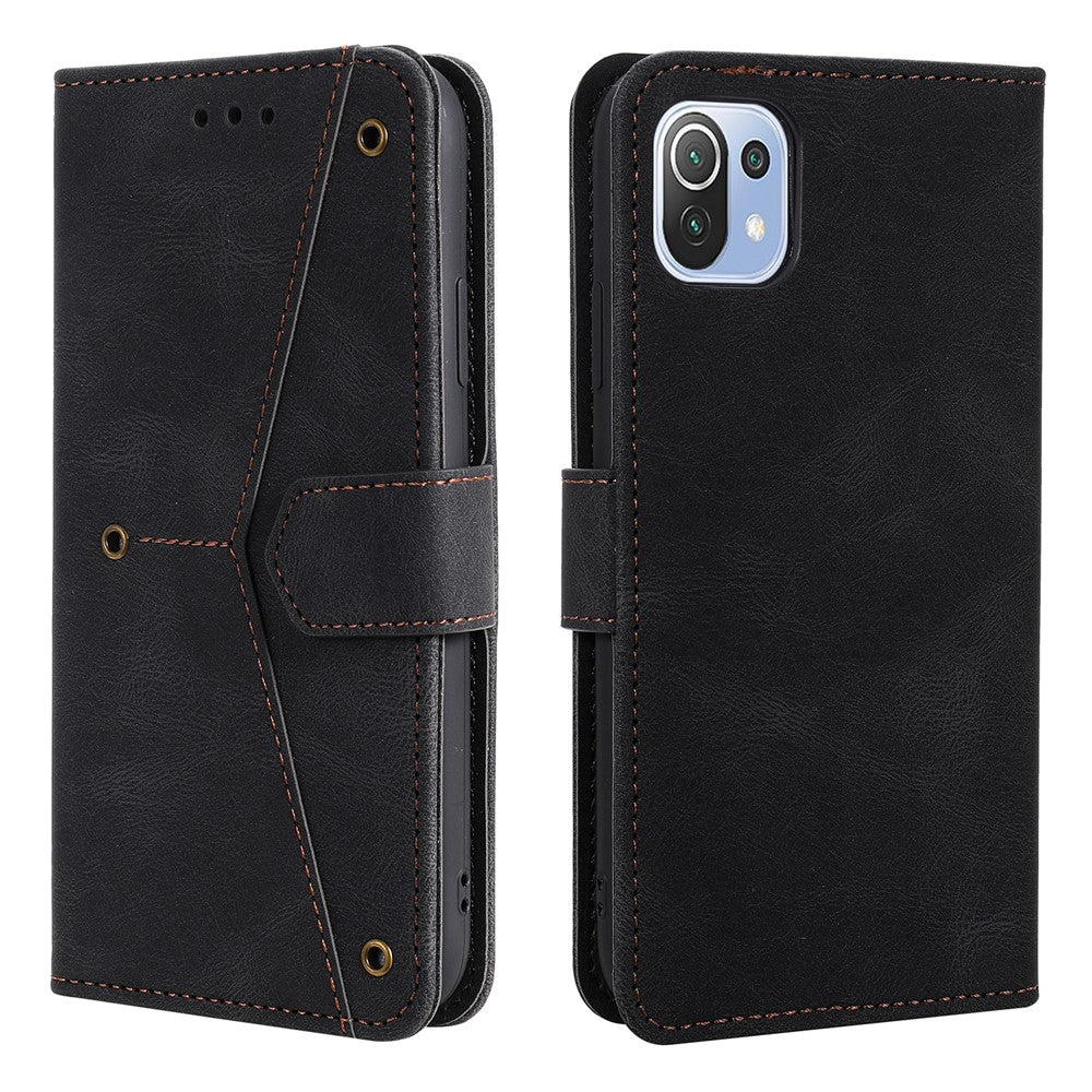 Rivet Decor Skin-Feeling Splicing Leather Wallet Phone Protective Cover for Xiaomi Mi 11 Lite 4G / 5G / 11 Lite 5G NE