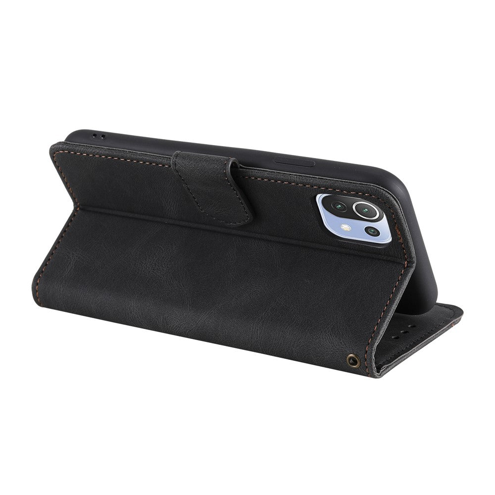 Rivet Decor Skin-Feeling Splicing Leather Wallet Phone Protective Cover for Xiaomi Mi 11 Lite 4G / 5G / 11 Lite 5G NE