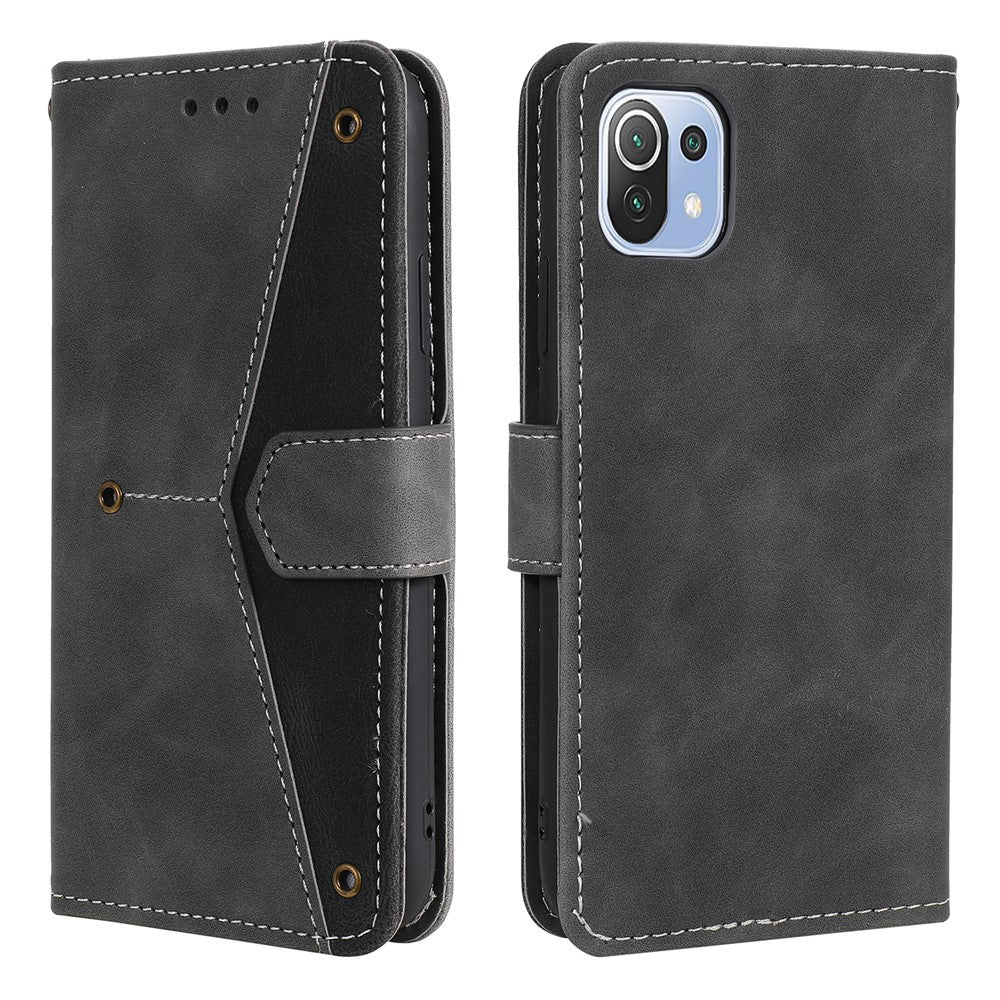 Rivet Decor Skin-Feeling Splicing Leather Wallet Phone Protective Cover for Xiaomi Mi 11 Lite 4G / 5G / 11 Lite 5G NE
