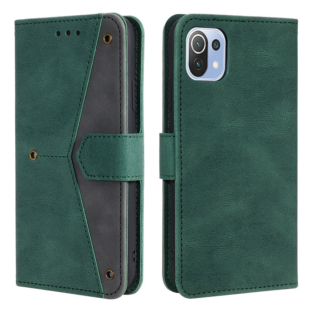 Rivet Decor Skin-Feeling Splicing Leather Wallet Phone Protective Cover for Xiaomi Mi 11 Lite 4G / 5G / 11 Lite 5G NE