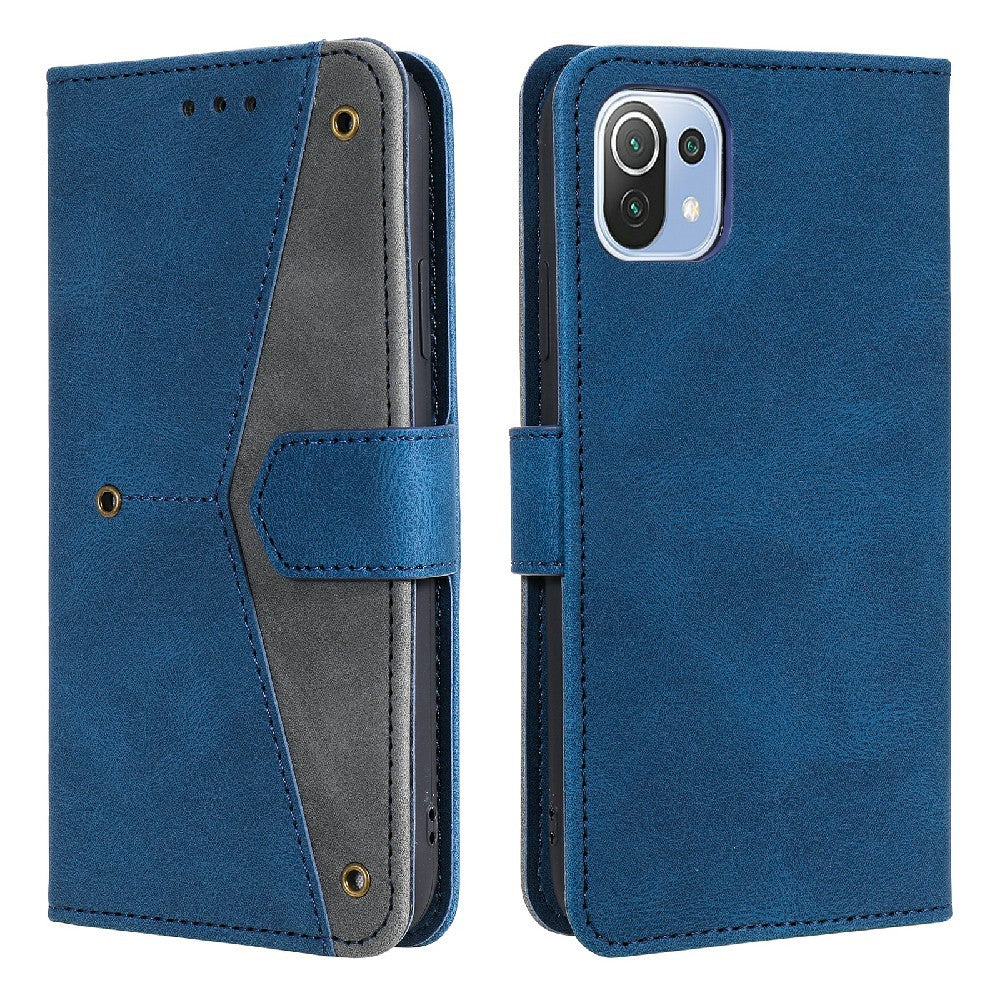 Rivet Decor Skin-Feeling Splicing Leather Wallet Phone Protective Cover for Xiaomi Mi 11 Lite 4G / 5G / 11 Lite 5G NE