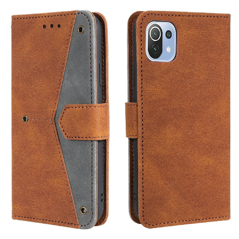 Rivet Decor Skin-Feeling Splicing Leather Wallet Phone Protective Cover for Xiaomi Mi 11 Lite 4G / 5G / 11 Lite 5G NE