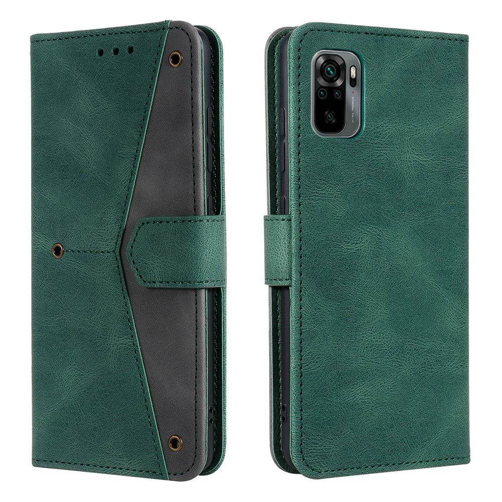 Rivet Decor Skin-Feeling Splicing Leather Wallet Phone Protective Cover for Xiaomi Redmi Note 10 5G/Poco M3 Pro 5G/4G