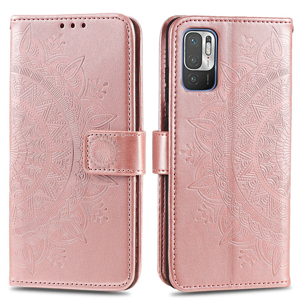 Imprinted Mandala Flower Wallet Leather Case with Strap for Xiaomi Redmi Note 10 5G/Poco M3 Pro 5G/4G