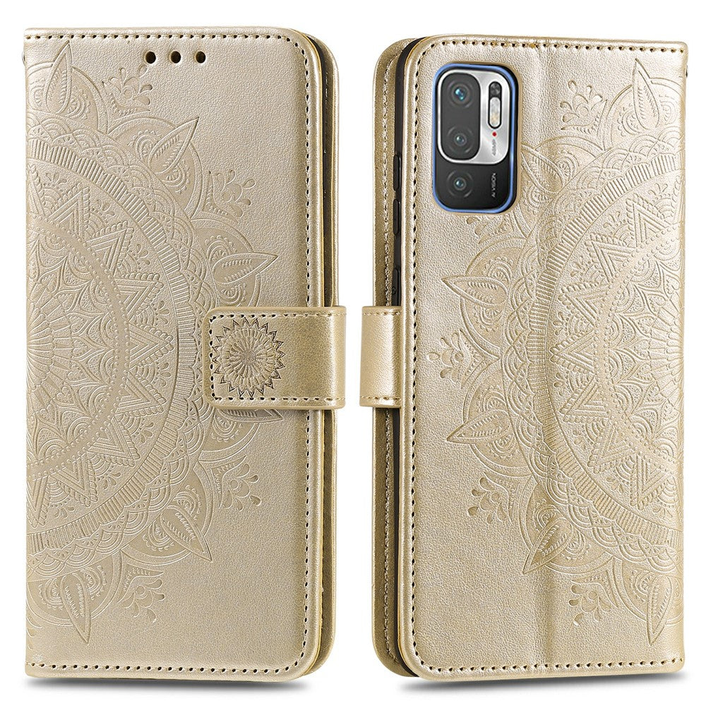 Imprinted Mandala Flower Wallet Leather Case with Strap for Xiaomi Redmi Note 10 5G/Poco M3 Pro 5G/4G