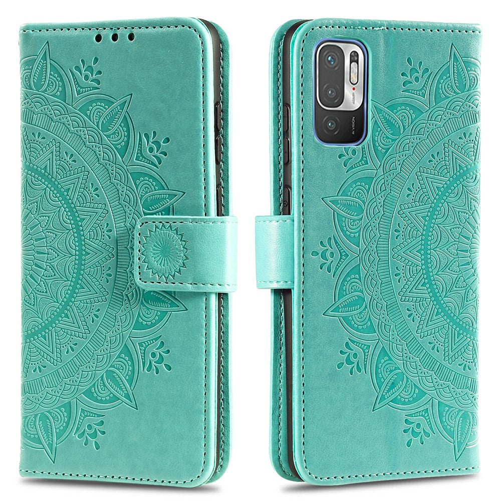 Imprinted Mandala Flower Wallet Leather Case with Strap for Xiaomi Redmi Note 10 5G/Poco M3 Pro 5G/4G