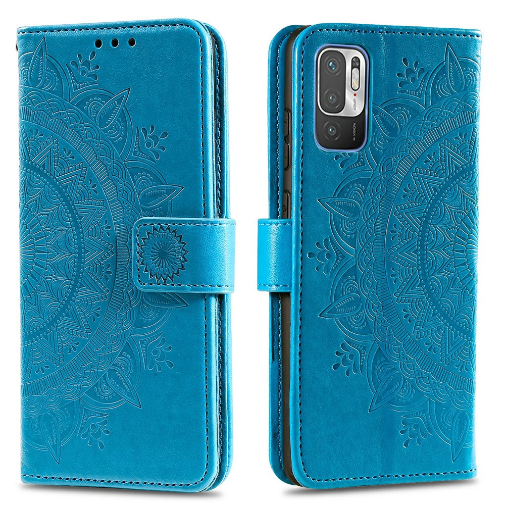 Imprinted Mandala Flower Wallet Leather Case with Strap for Xiaomi Redmi Note 10 5G/Poco M3 Pro 5G/4G