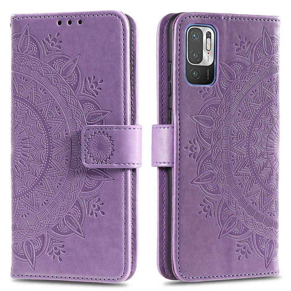 Imprinted Mandala Flower Wallet Leather Case with Strap for Xiaomi Redmi Note 10 5G/Poco M3 Pro 5G/4G