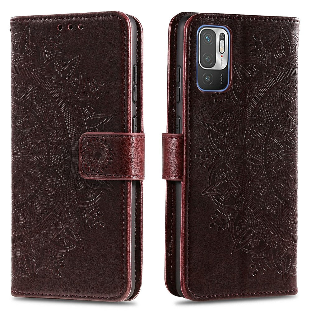 Imprinted Mandala Flower Wallet Leather Case with Strap for Xiaomi Redmi Note 10 5G/Poco M3 Pro 5G/4G