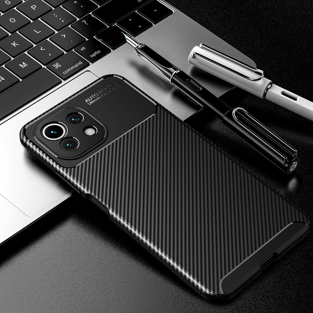 Precise Cut-Out Carbon Fiber Texture Protector TPU Drop-proof Phone Cover for Xiaomi Mi 11 Lite 4G / 5G / 11 Lite 5G NE