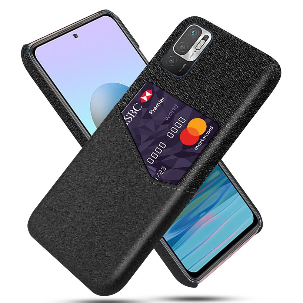 Card Holder Cloth + PU Leather Coated PC Back Cover for Xiaomi Redmi Note 10 5G / Poco M3 Pro 5G / 4G