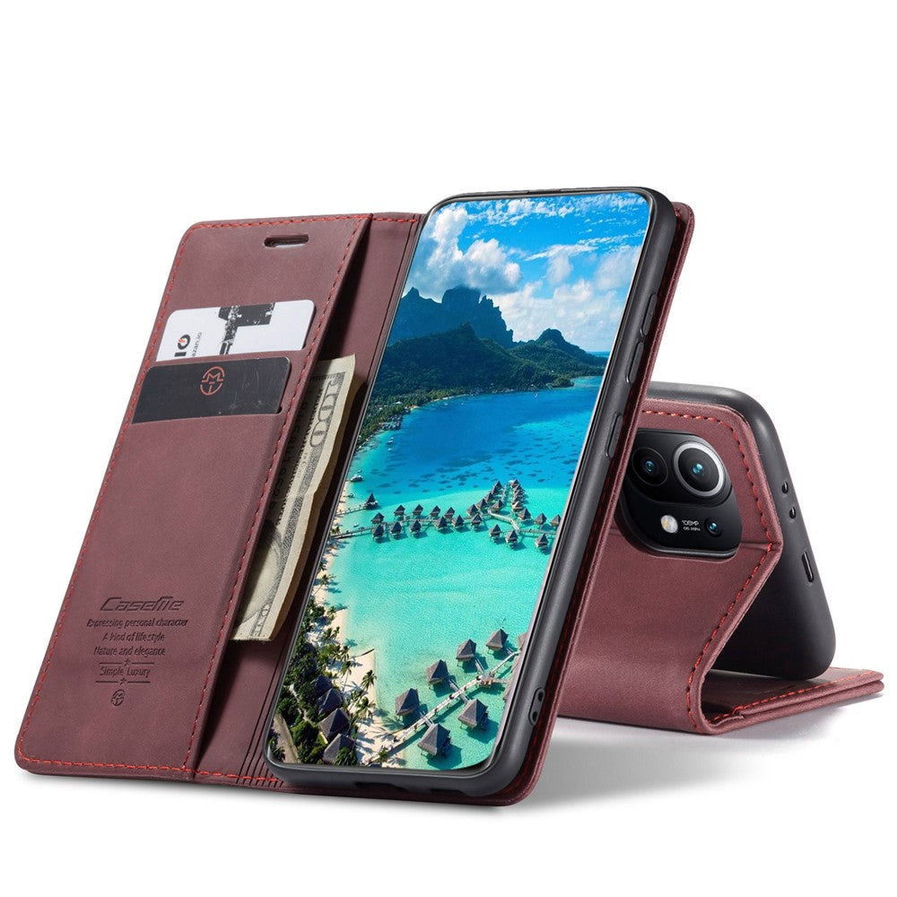 CASEME 013 Series Auto-absorbed Leather Wallet Stand Case Shell for Xiaomi Mi 11