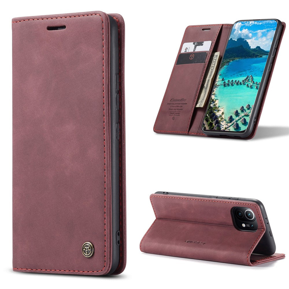 CASEME 013 Series Auto-absorbed Leather Wallet Stand Case Shell for Xiaomi Mi 11