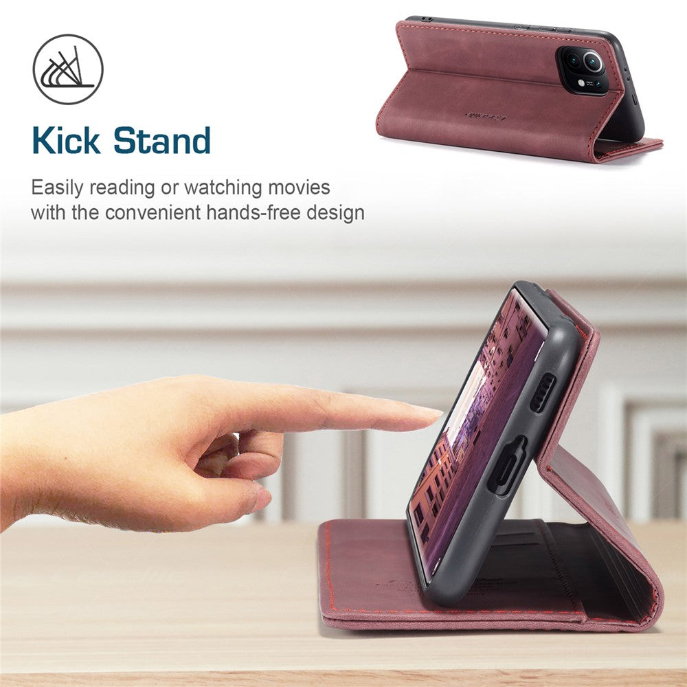 CASEME 013 Series Auto-absorbed Leather Wallet Stand Case Shell for Xiaomi Mi 11