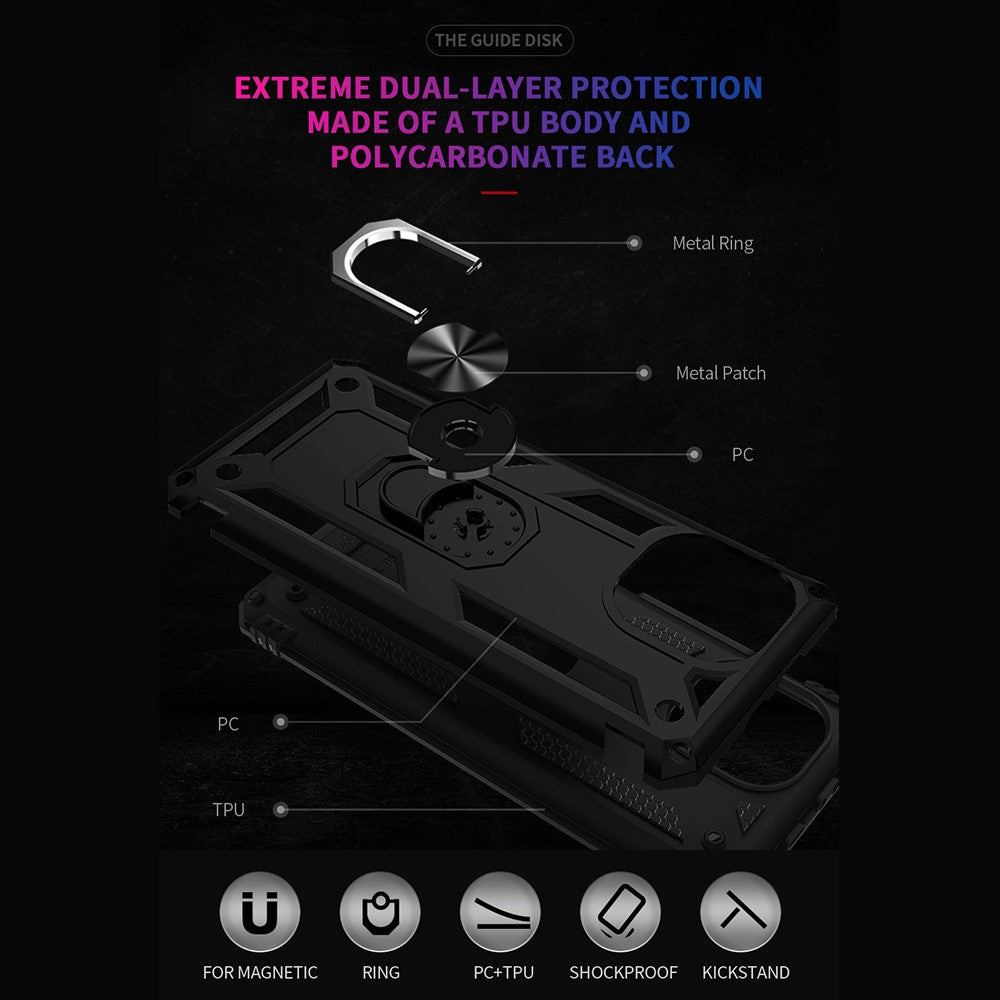 Hybrid PC + TPU Phone Case Shell Anti-Fall Finger Ring Kickstand for Xiaomi Mi 11