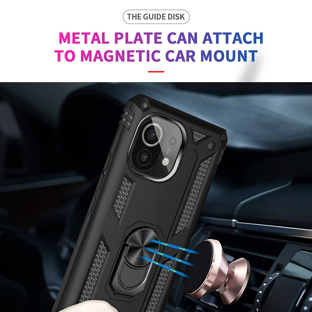 Hybrid PC + TPU Phone Case Shell Anti-Fall Finger Ring Kickstand for Xiaomi Mi 11