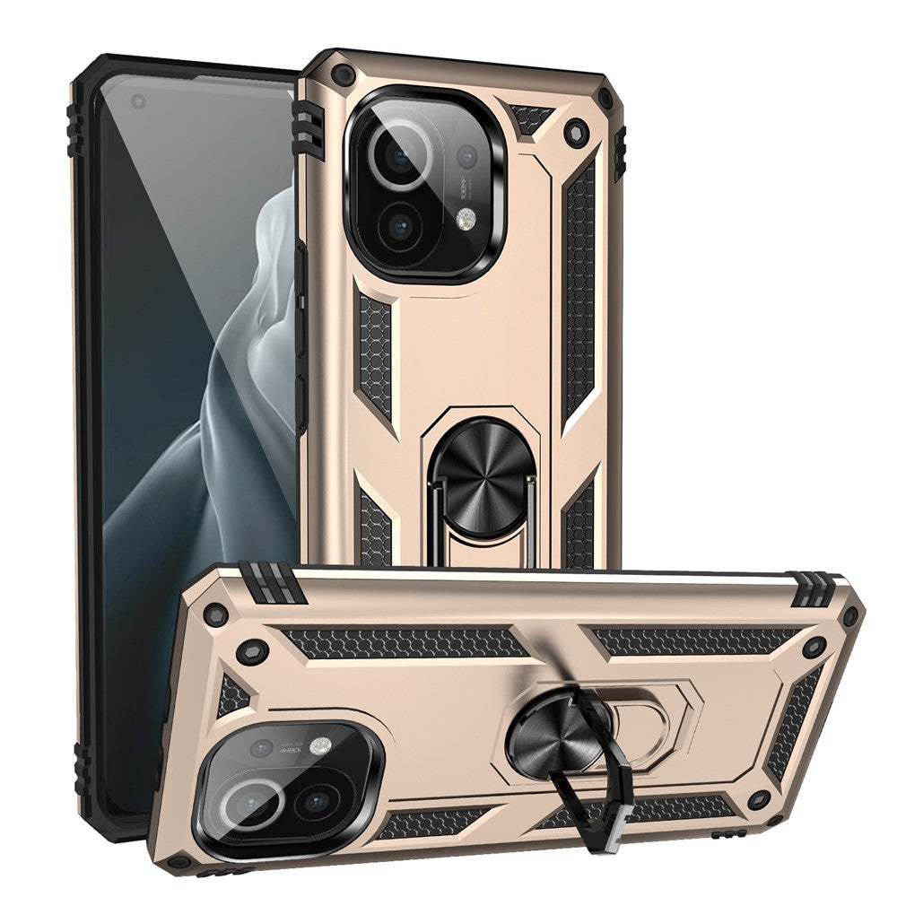 Hybrid PC + TPU Phone Case Shell Anti-Fall Finger Ring Kickstand for Xiaomi Mi 11