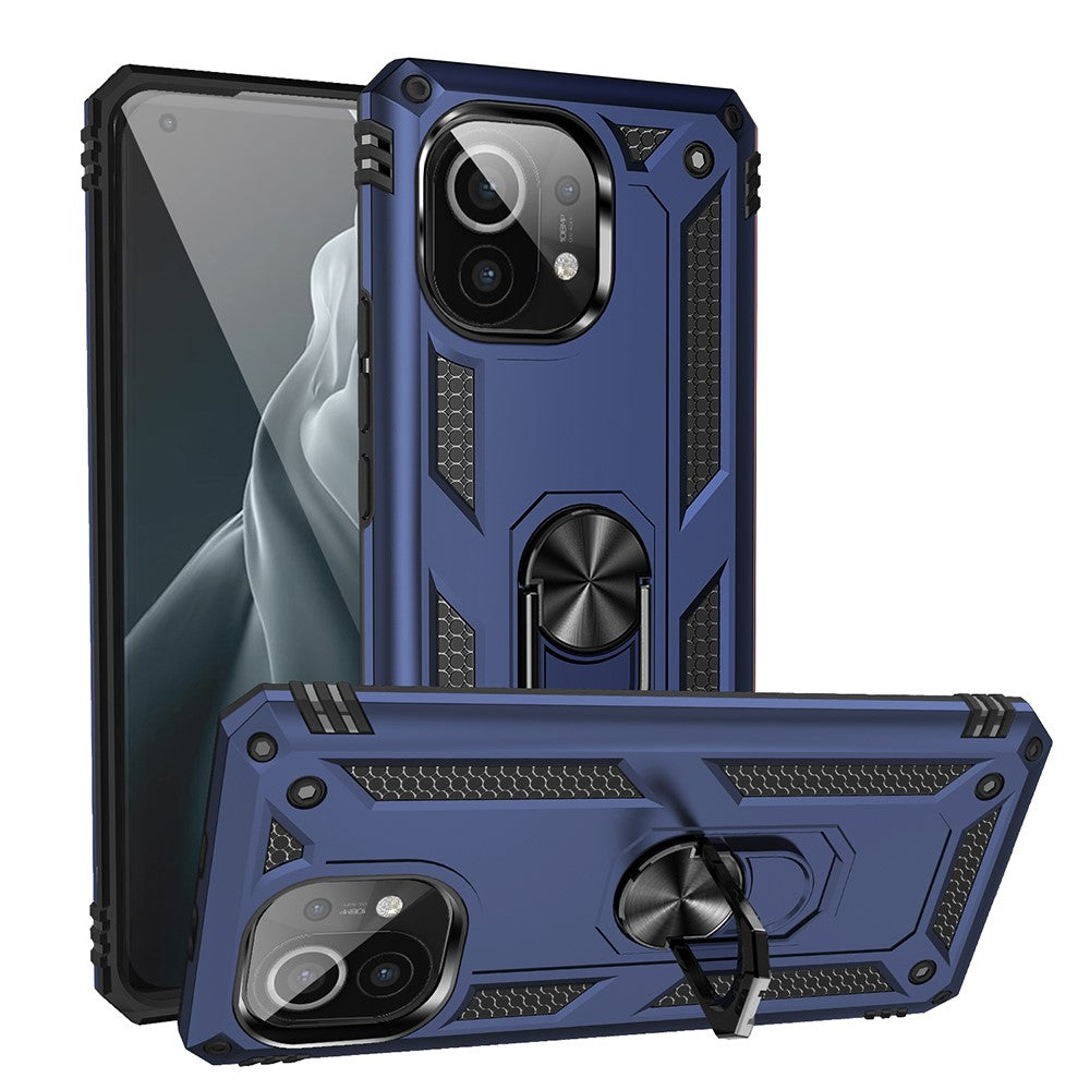 Hybrid PC + TPU Phone Case Shell Anti-Fall Finger Ring Kickstand for Xiaomi Mi 11