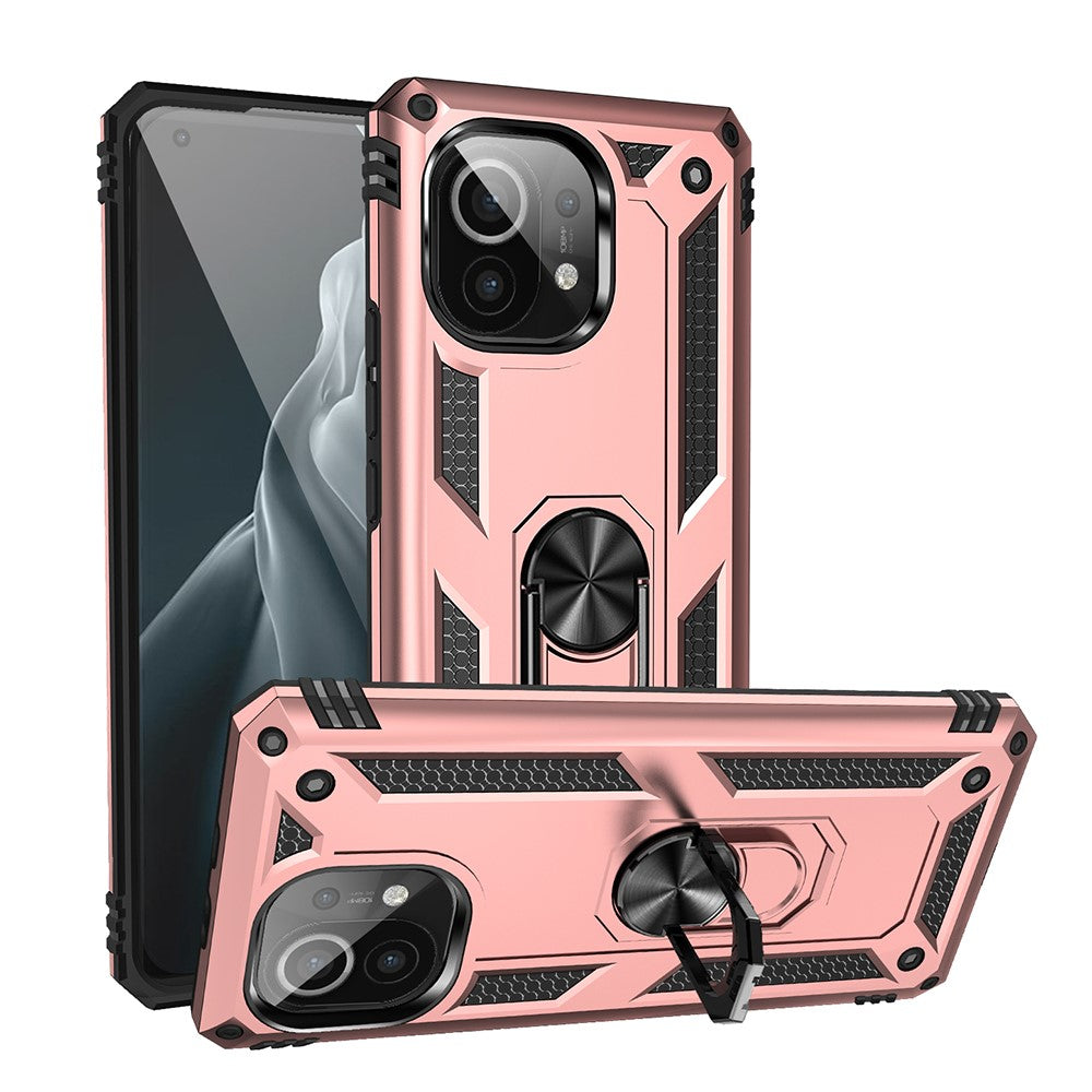 Hybrid PC + TPU Phone Case Shell Anti-Fall Finger Ring Kickstand for Xiaomi Mi 11