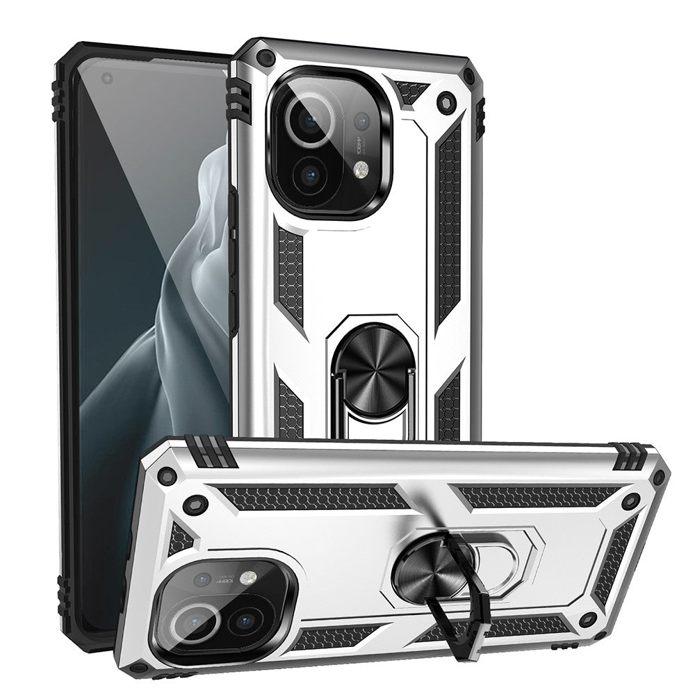 Hybrid PC + TPU Phone Case Shell Anti-Fall Finger Ring Kickstand for Xiaomi Mi 11