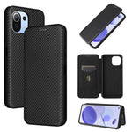 Xiaomi Mi 11 Lite 4G/5G / 11 Lite 5G NE Kolfibertextur Magnetiskt Självabsorberande Läder Stativ mobilskal med Kortplats