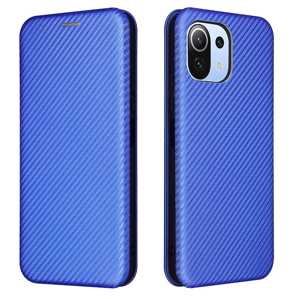 Xiaomi Mi 11 Lite 4G/5G / 11 Lite 5G NE Kolfibertextur Magnetiskt Självabsorberande Läder Stativ mobilskal med Kortplats