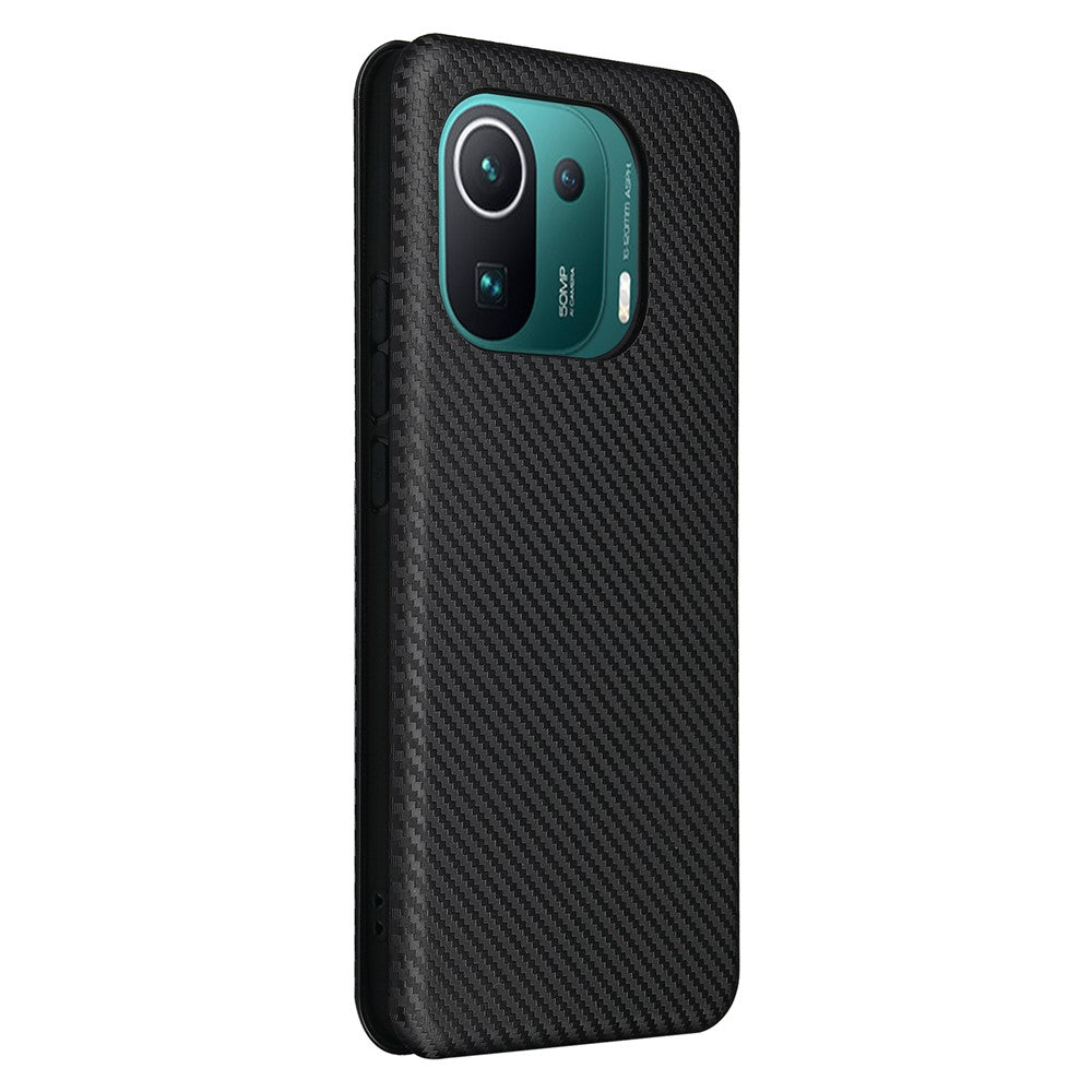 Carbon Fiber Texture Auto-absorbed Leather Stand Phone Shell Cover with Card Slot for Xiaomi Mi 11 Pro