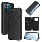 Carbon Fiber Texture Auto-absorbed Leather Stand Phone Shell Cover with Card Slot for Xiaomi Mi 11 Pro