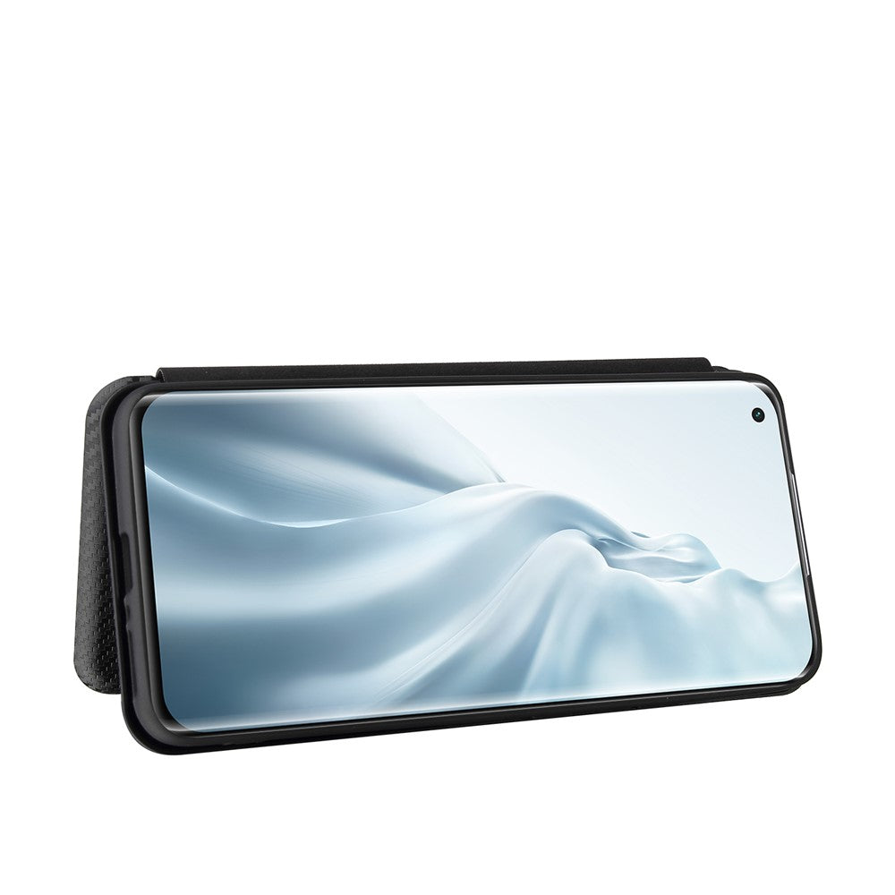 Carbon Fiber Texture Auto-absorbed Leather Stand Phone Shell Cover with Card Slot for Xiaomi Mi 11 Pro