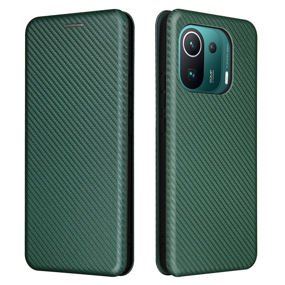 Carbon Fiber Texture Auto-absorbed Leather Stand Phone Shell Cover with Card Slot for Xiaomi Mi 11 Pro