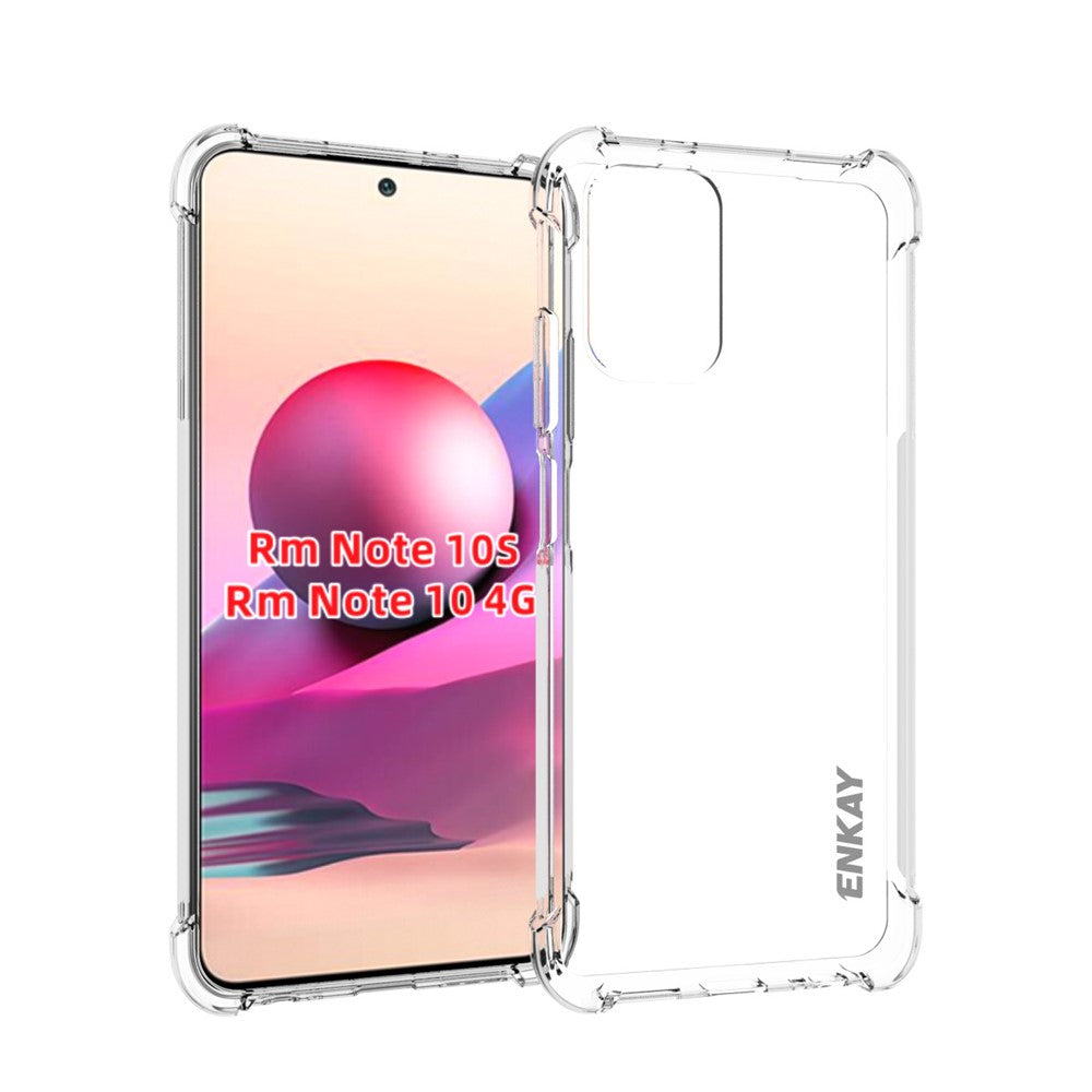 ENKAY HAT PRINCE ENK-PC115 för Xiaomi Redmi Note 10 4G / Redmi Note 10S 4G / Poco M5s 4G Förtjockad 4 Hörn Airbag Transparent Halkfri Flexibelt TPU-Skal