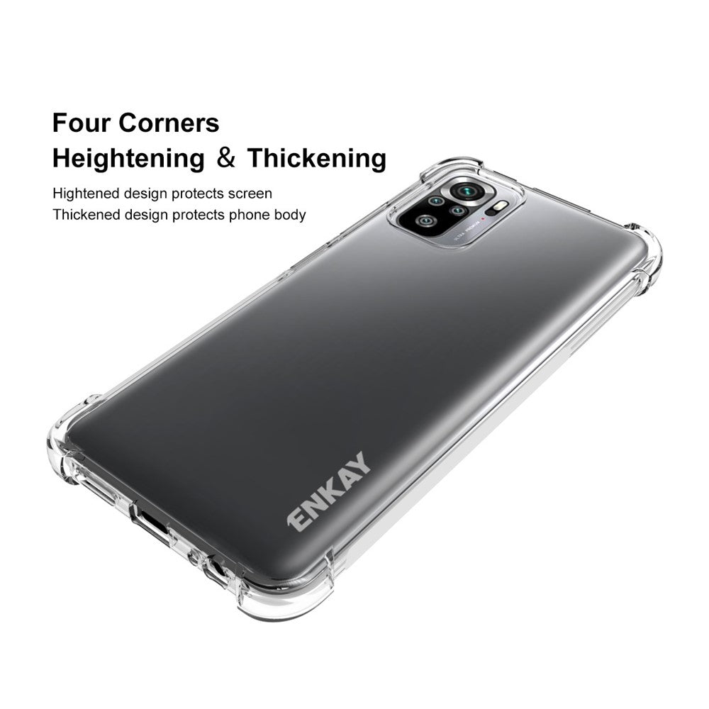 ENKAY HAT PRINCE ENK-PC115 för Xiaomi Redmi Note 10 4G / Redmi Note 10S 4G / Poco M5s 4G Förtjockad 4 Hörn Airbag Transparent Halkfri Flexibelt TPU-Skal
