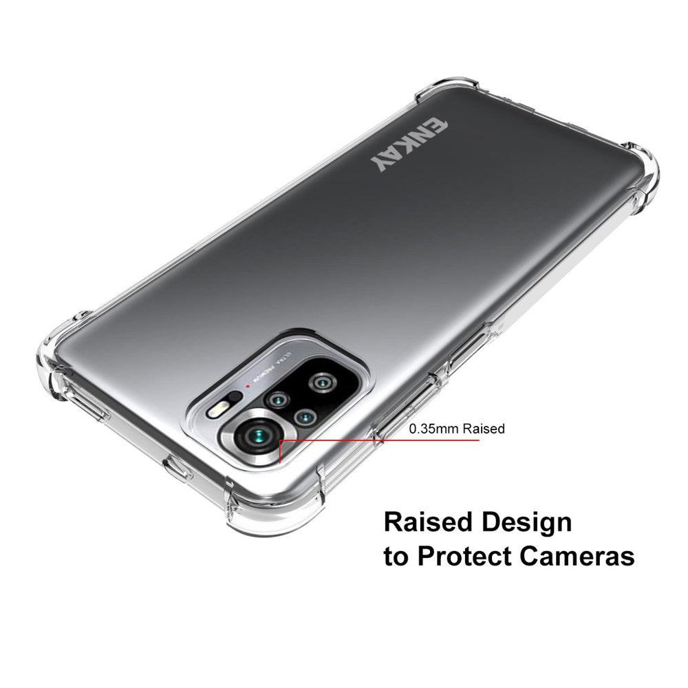 ENKAY HAT PRINCE ENK-PC115 för Xiaomi Redmi Note 10 4G / Redmi Note 10S 4G / Poco M5s 4G Förtjockad 4 Hörn Airbag Transparent Halkfri Flexibelt TPU-Skal