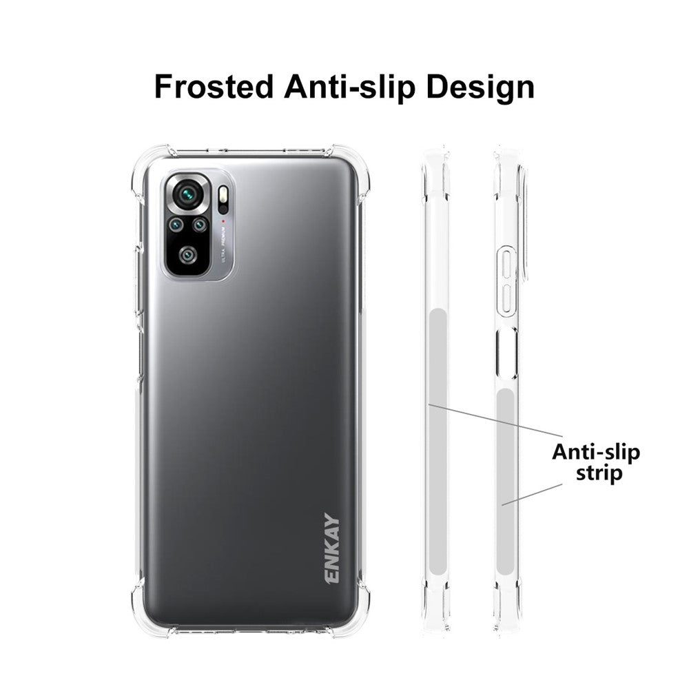 ENKAY HAT PRINCE ENK-PC115 för Xiaomi Redmi Note 10 4G / Redmi Note 10S 4G / Poco M5s 4G Förtjockad 4 Hörn Airbag Transparent Halkfri Flexibelt TPU-Skal