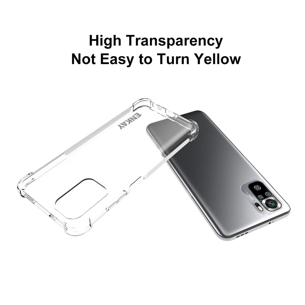 ENKAY HAT PRINCE ENK-PC115 för Xiaomi Redmi Note 10 4G / Redmi Note 10S 4G / Poco M5s 4G Förtjockad 4 Hörn Airbag Transparent Halkfri Flexibelt TPU-Skal