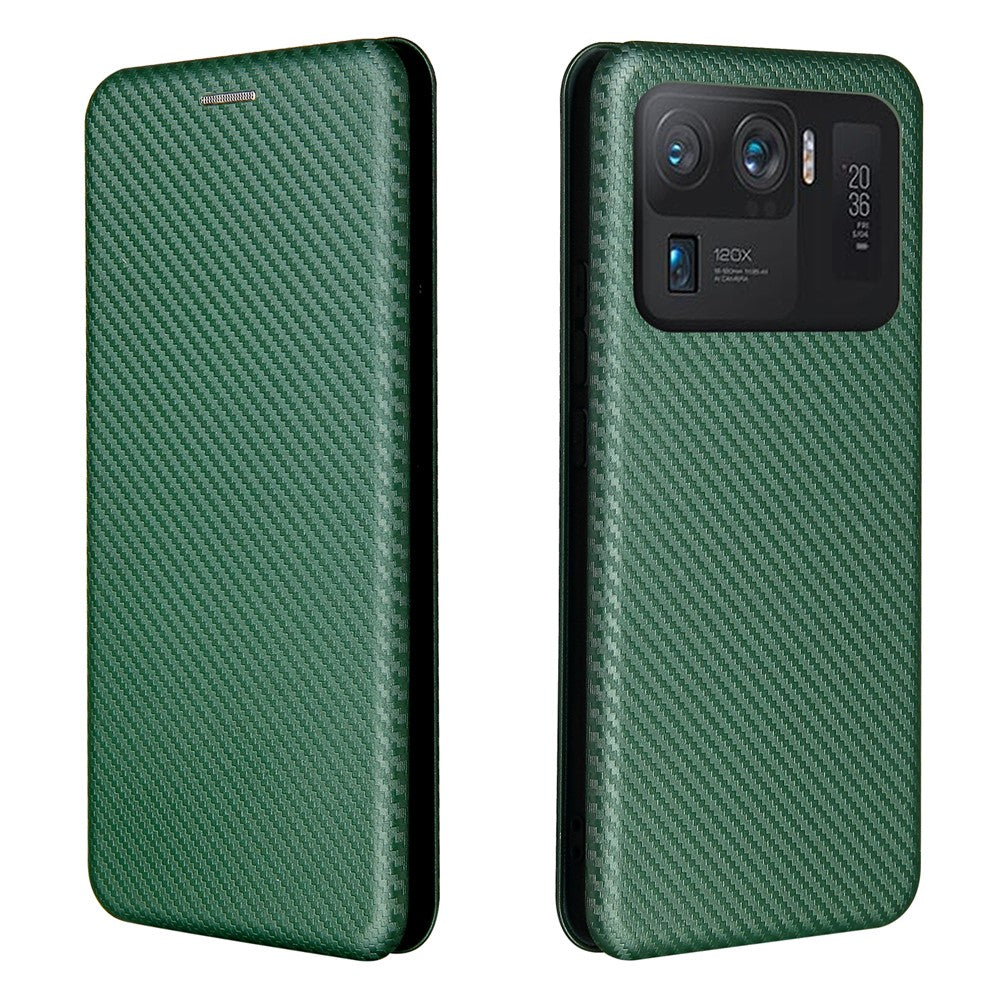 Auto-absorbed Carbon Fiber Texture Stand Cover for Xiaomi Mi 11 Ultra