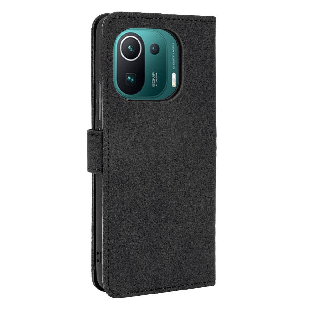 Skin-touch Feeling Leather Protective Shell Wallet Stand Folio Flip Phone Cover for Xiaomi Mi 11 Pro
