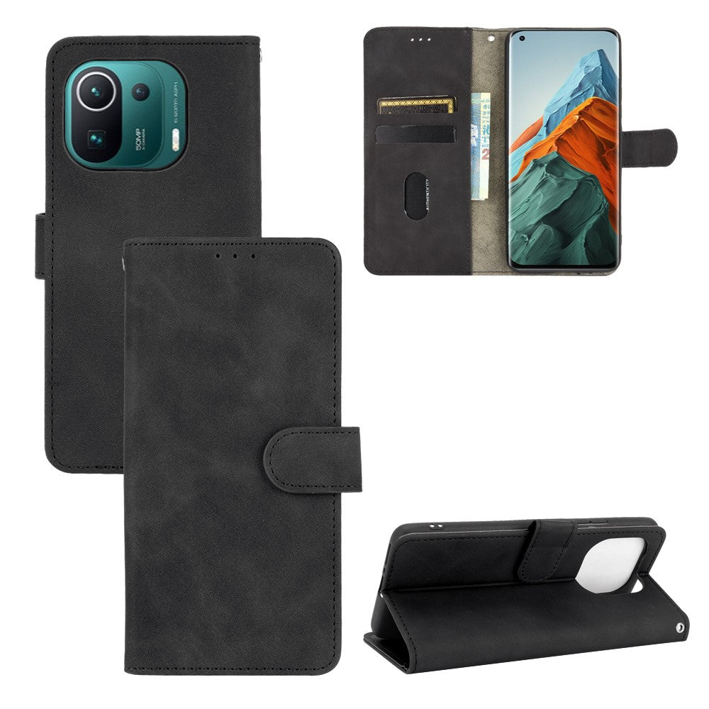Skin-touch Feeling Leather Protective Shell Wallet Stand Folio Flip Phone Cover for Xiaomi Mi 11 Pro