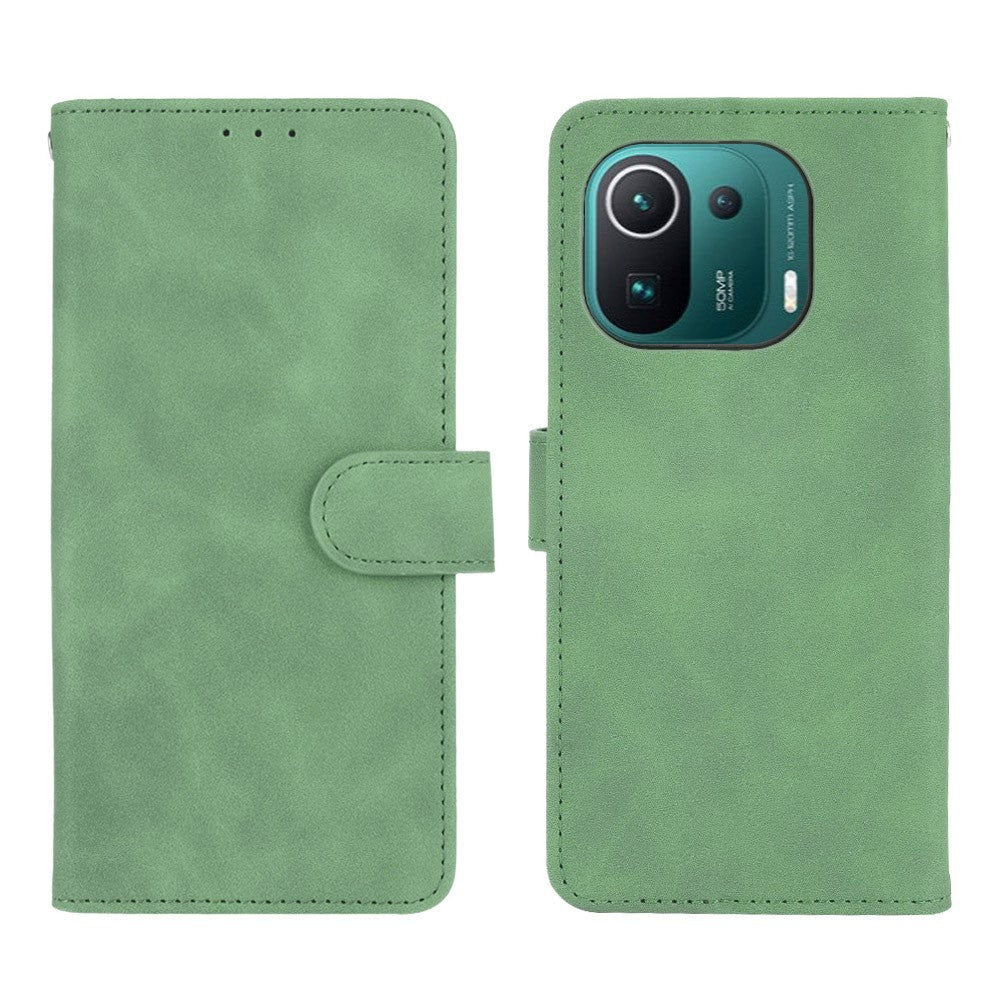 Skin-touch Feeling Leather Protective Shell Wallet Stand Folio Flip Phone Cover for Xiaomi Mi 11 Pro