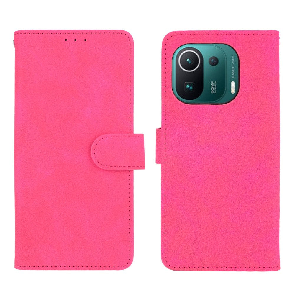 Skin-touch Feeling Leather Protective Shell Wallet Stand Folio Flip Phone Cover for Xiaomi Mi 11 Pro