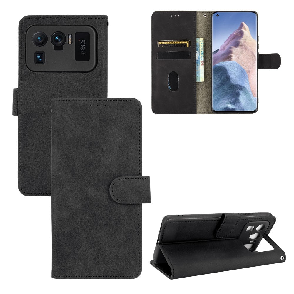 Skin-touch Feeling Leather Wallet Phone Cover with Supporting Stand for Xiaomi Mi 11 Ultra