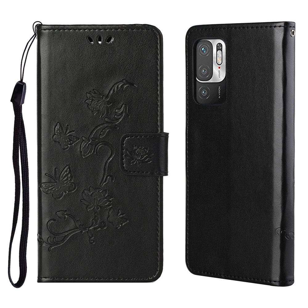 Imprint Butterfly Flower Leather Wallet Stand Case Cover for Xiaomi Redmi Note 10 5G/Poco M3 Pro 5G/4G