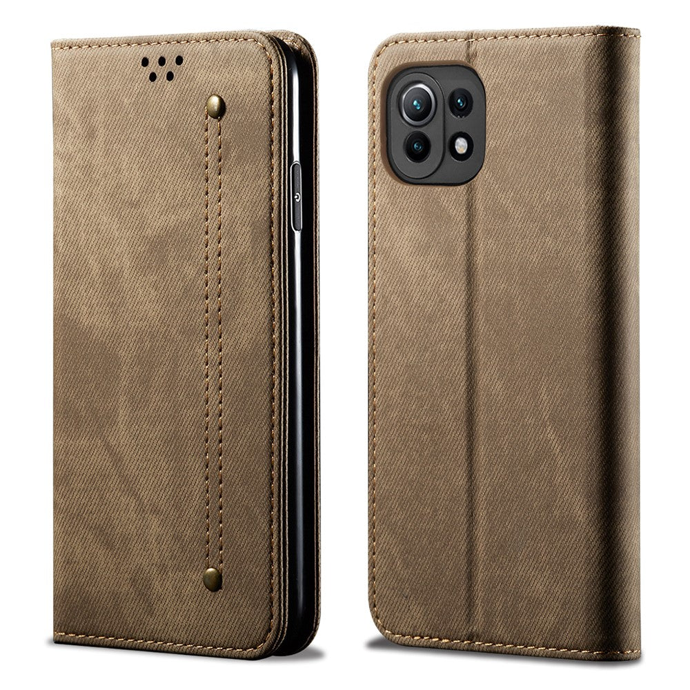 Retro Style Jeans Cloth Leather Wallet Stand Case for Xiaomi Mi 11 Lite 4G / 5G / 11 Lite 5G NE