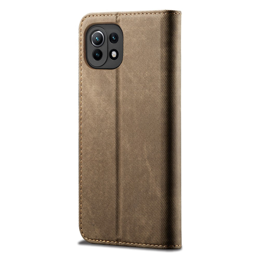 Retro Style Jeans Cloth Leather Wallet Stand Case for Xiaomi Mi 11 Lite 4G / 5G / 11 Lite 5G NE