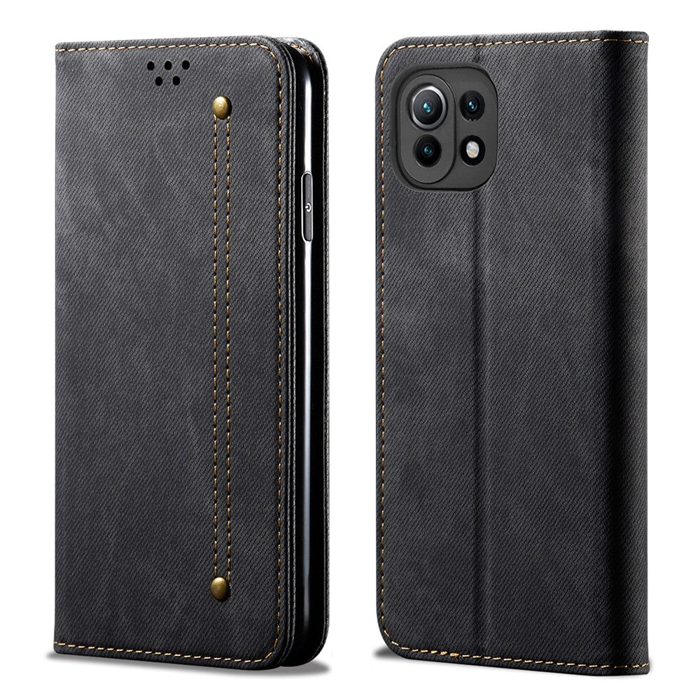 Retro Style Jeans Cloth Leather Wallet Stand Case for Xiaomi Mi 11 Lite 4G / 5G / 11 Lite 5G NE