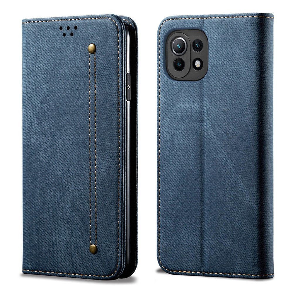 Retro Style Jeans Cloth Leather Wallet Stand Case for Xiaomi Mi 11 Lite 4G / 5G / 11 Lite 5G NE