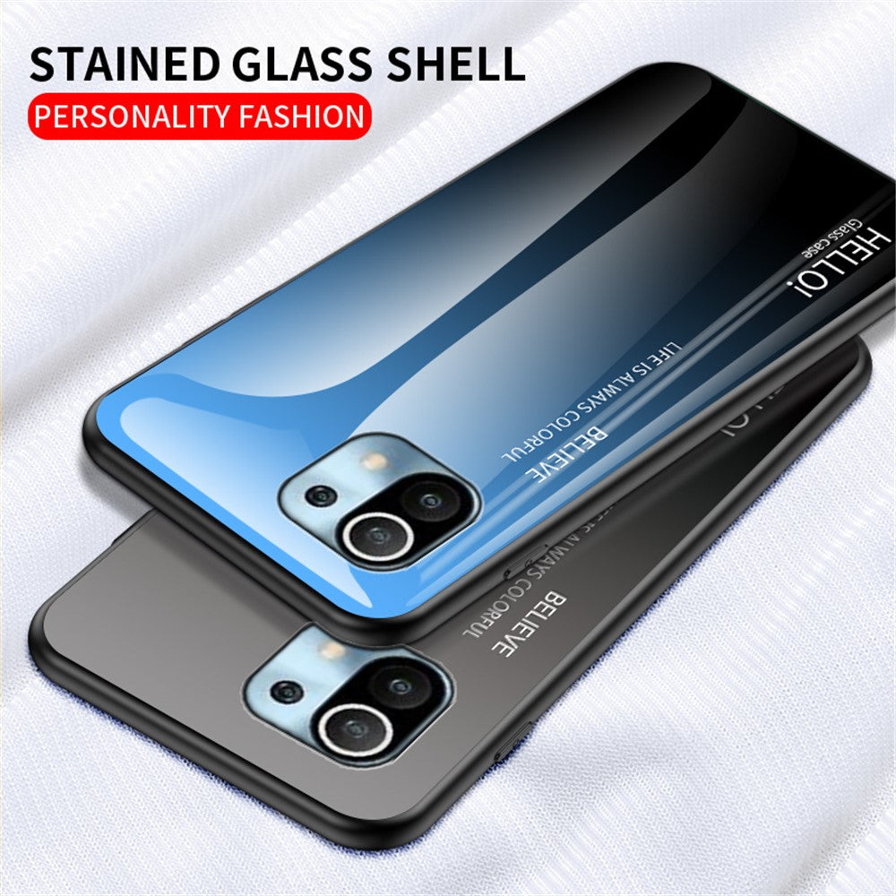 Color Gradient Design Well-Protected Anti-Scratch Tempered Glass Cell Phone Back Case for Xiaomi Mi 11 Lite 4G / 5G / 11 Lite 5G NE