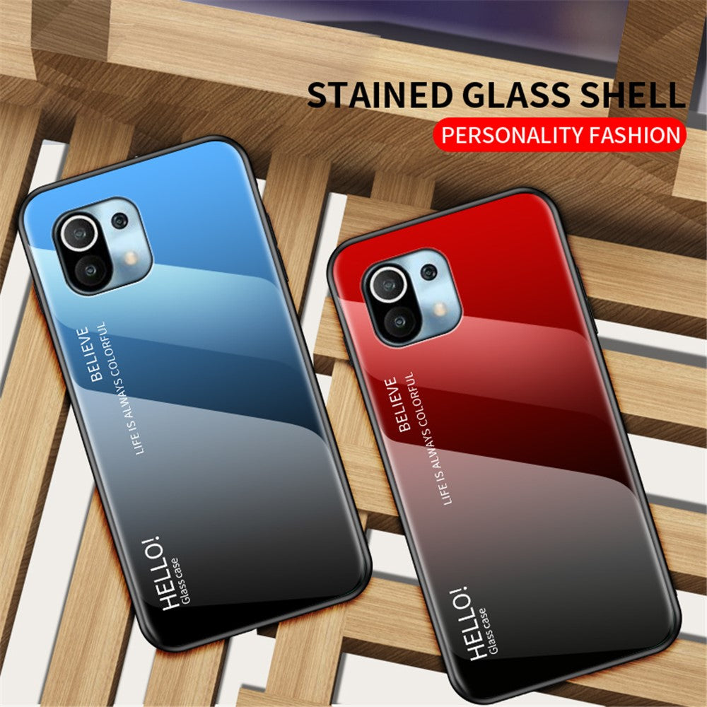 Color Gradient Design Well-Protected Anti-Scratch Tempered Glass Cell Phone Back Case for Xiaomi Mi 11 Lite 4G / 5G / 11 Lite 5G NE