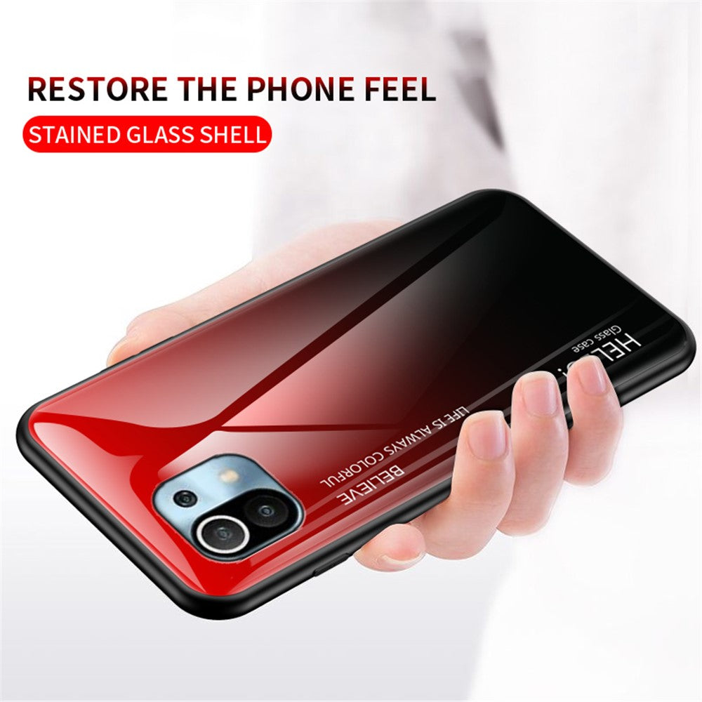 Color Gradient Design Well-Protected Anti-Scratch Tempered Glass Cell Phone Back Case for Xiaomi Mi 11 Lite 4G / 5G / 11 Lite 5G NE