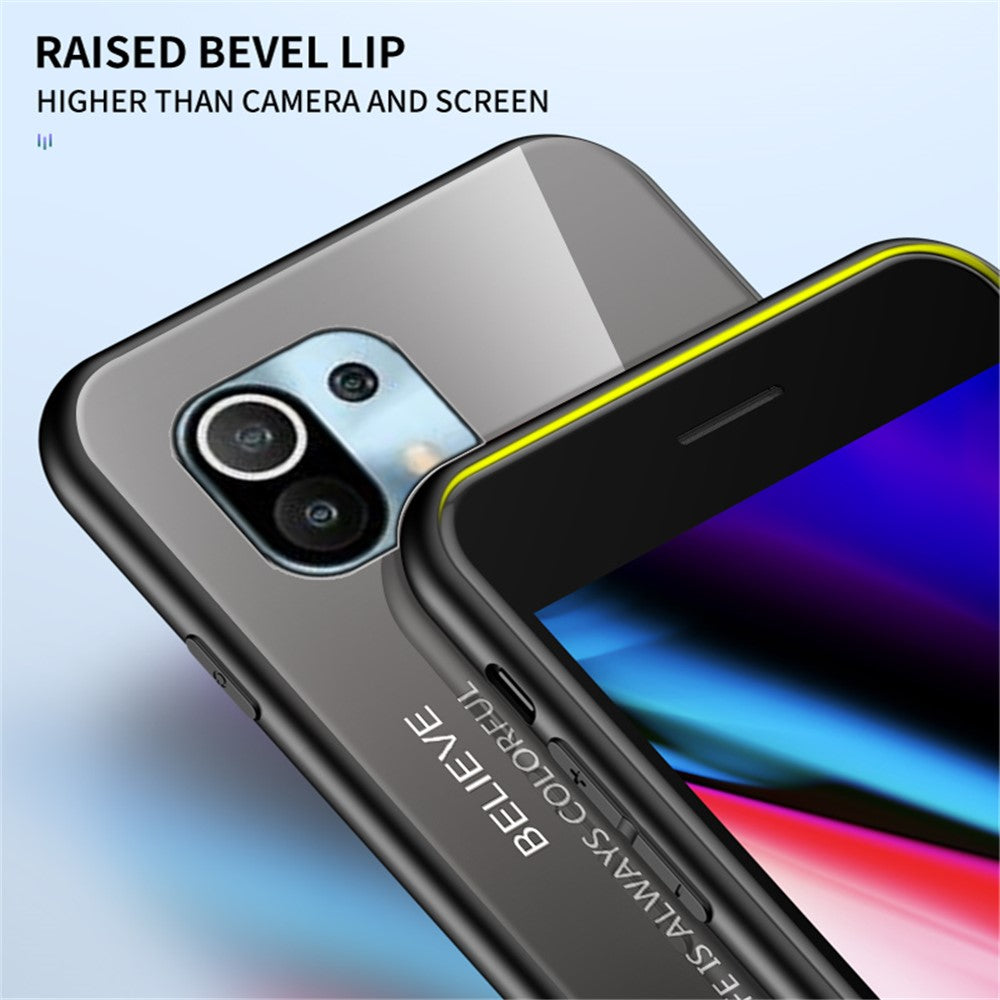 Color Gradient Design Well-Protected Anti-Scratch Tempered Glass Cell Phone Back Case for Xiaomi Mi 11 Lite 4G / 5G / 11 Lite 5G NE